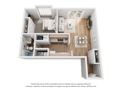 Floor plan for 1 bed, 1 bath, 757 sqft